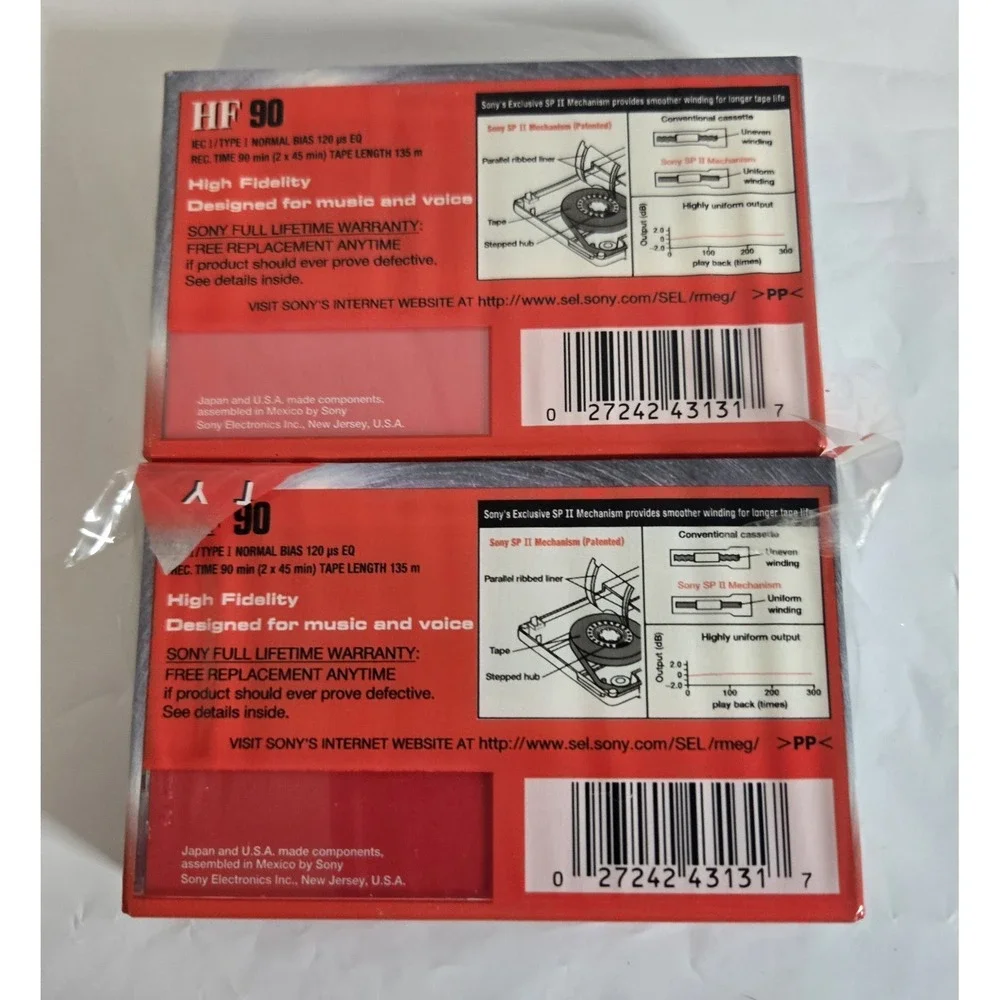 2-Pack Sony High Fidelity HF 90 Min Audio‎ Recording Blank Cassette Tapes